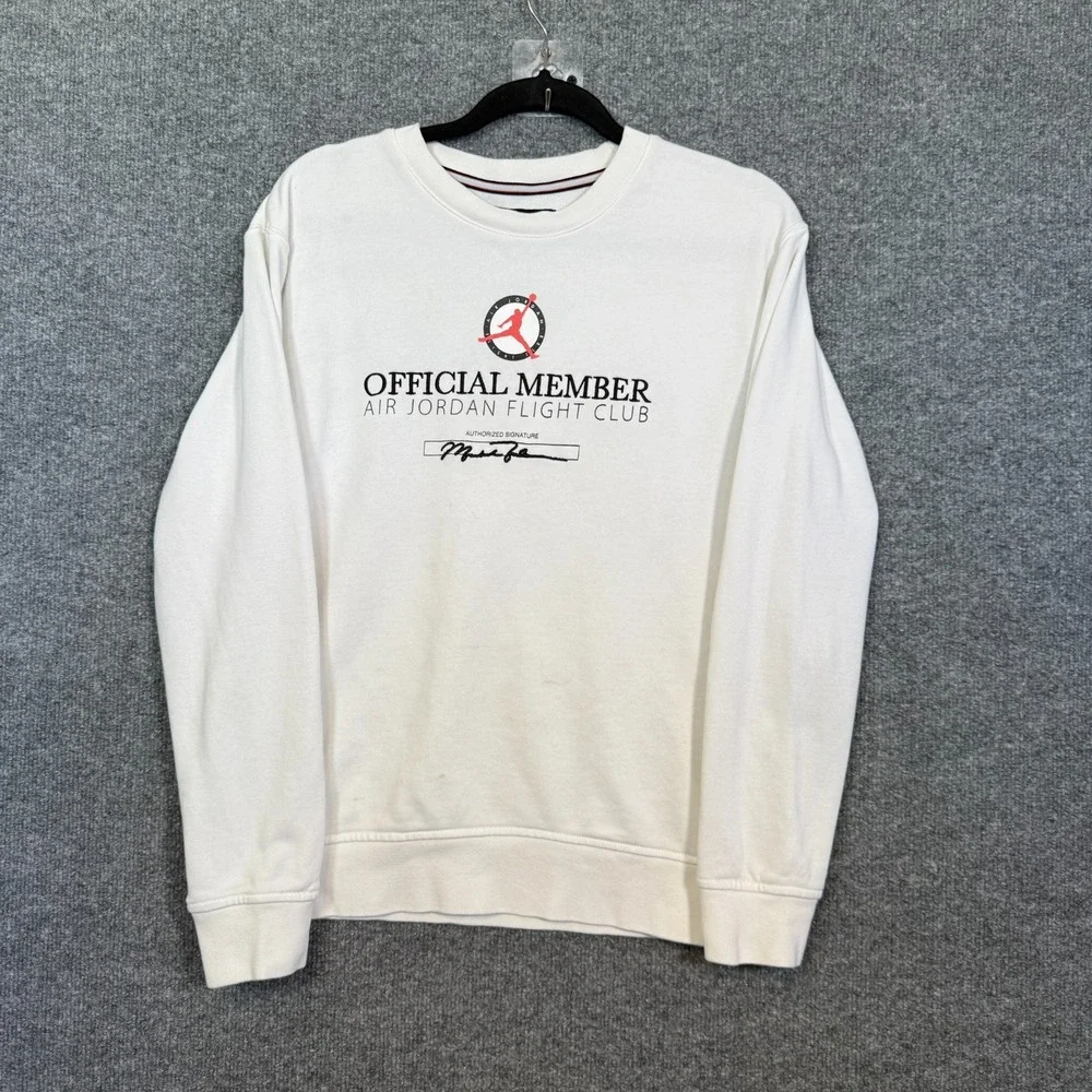 Jordan Sweatshirt Mens Small White Flight Club Official Member‎ Crew Neck Fleece